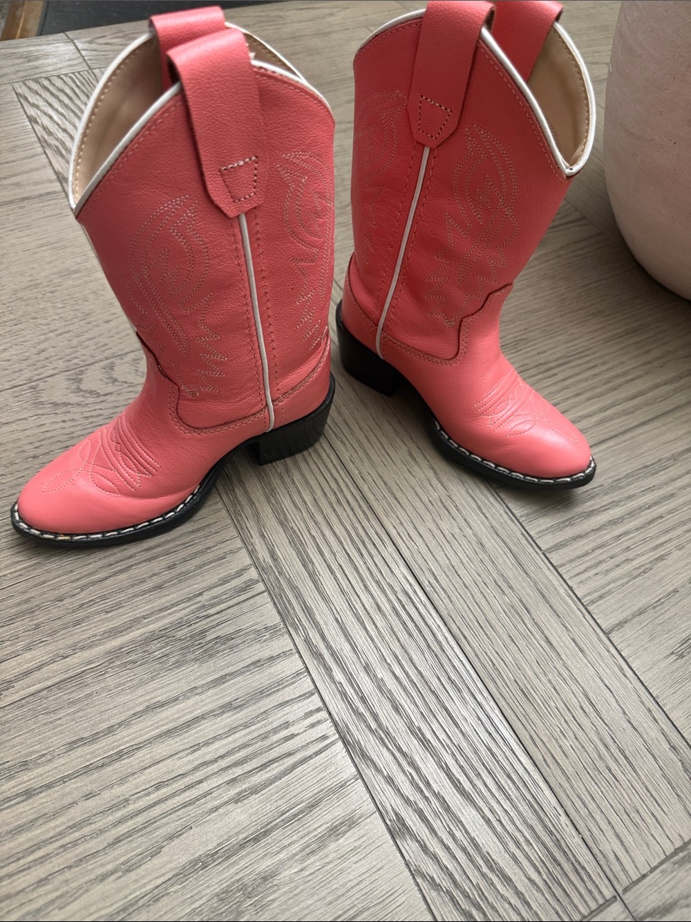 Old West Coral Pink Kids Cowgirl Boots